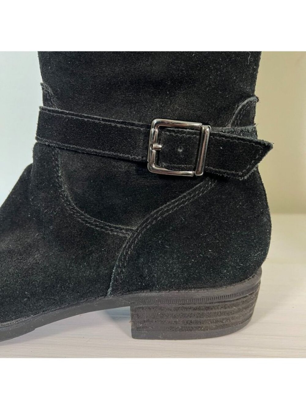 Sam Edelman Black Suede Knee High Riding Boots Buckle Equestrian Moto - Picture 7 of 14